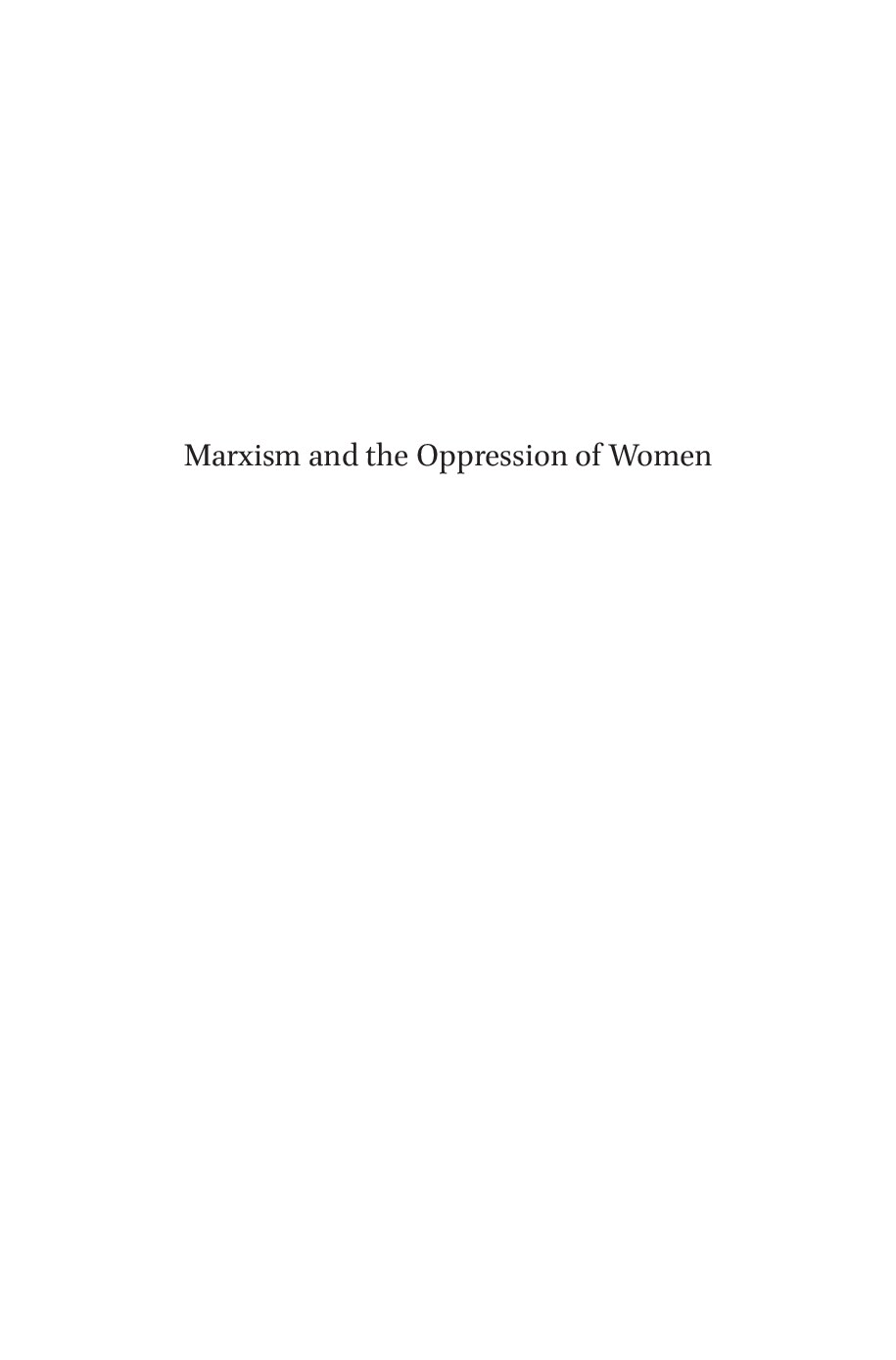 Marxism and the Oppression of Women
